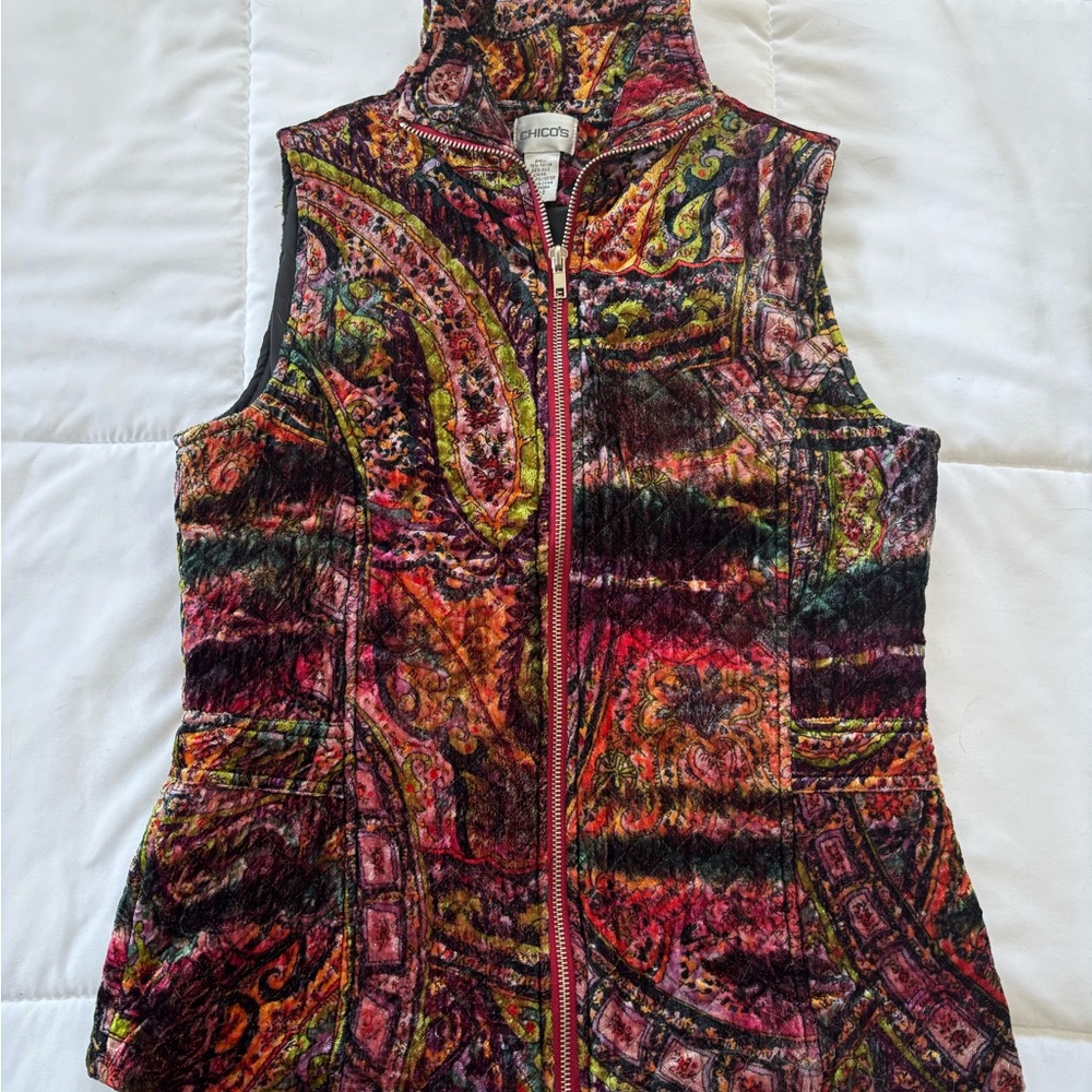 90s y2k Retro Velvet Chico's Multicolor Paisley Vest - Picture 3 of 8